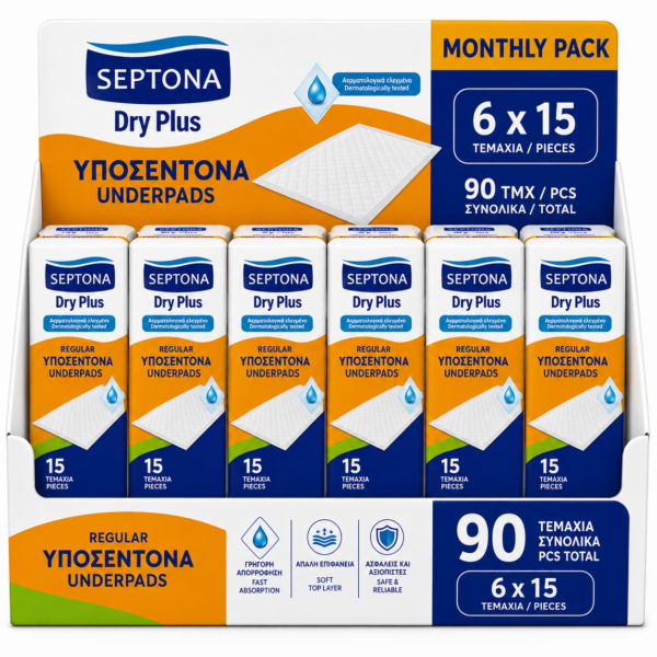 Septona Dry Plus Υποσέντονα Μιας Χρήσης 60 90 Monthly Pack 6 15 (90τμχ)